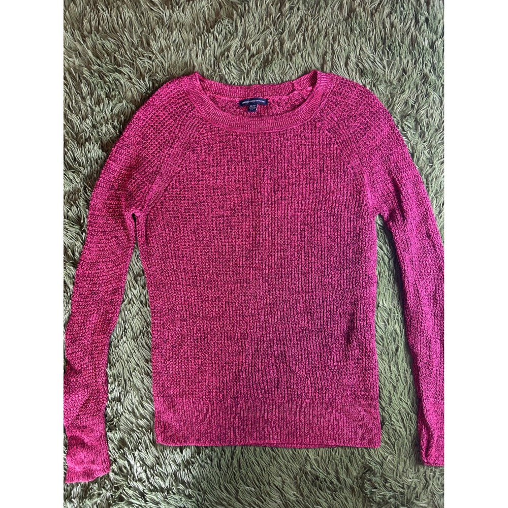 American Eagle Sweater Women XS Pink Crewneck Marled Knit Raglan 100% Cotton